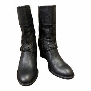 Born Boots Gilary Style Black Leather, Chunky Heel, Cuffed, Moto
